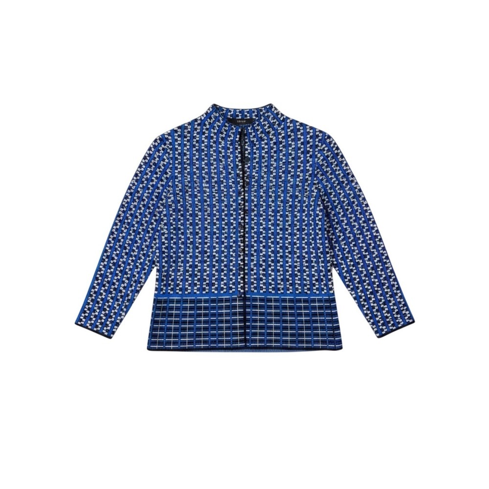 Per Se Womens Blue Geometric Intarsia Knit Button Front Cardigan Sweater XS